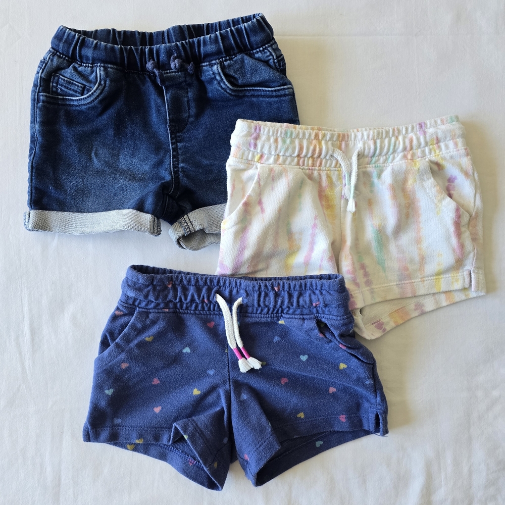 Cat & Jack Denim, Tie-Dye, and Heart Shorts Set